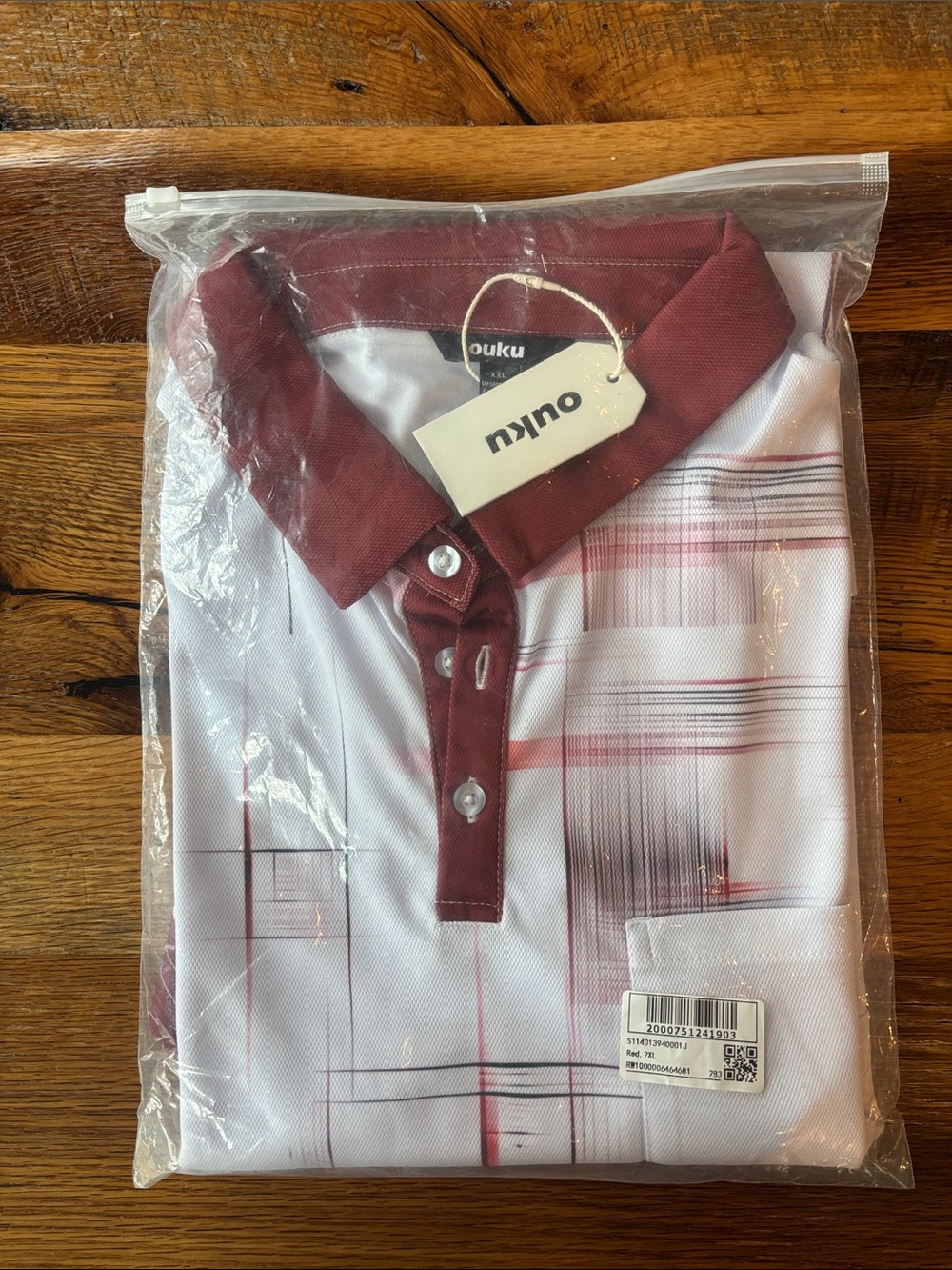 Ouku Men's Short-Sleeve Golf Polo - White with pink red Accent NWT 2XL